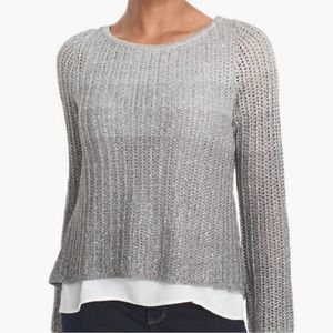 Knit silver sweater with white slip